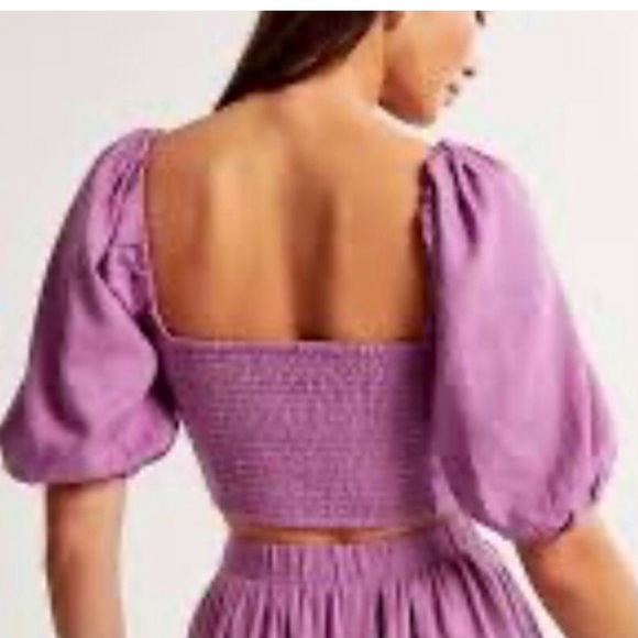 Abercrombie & Fitch | Linen-Blend Puff Sleeve Set Top - Picture 2 of 7